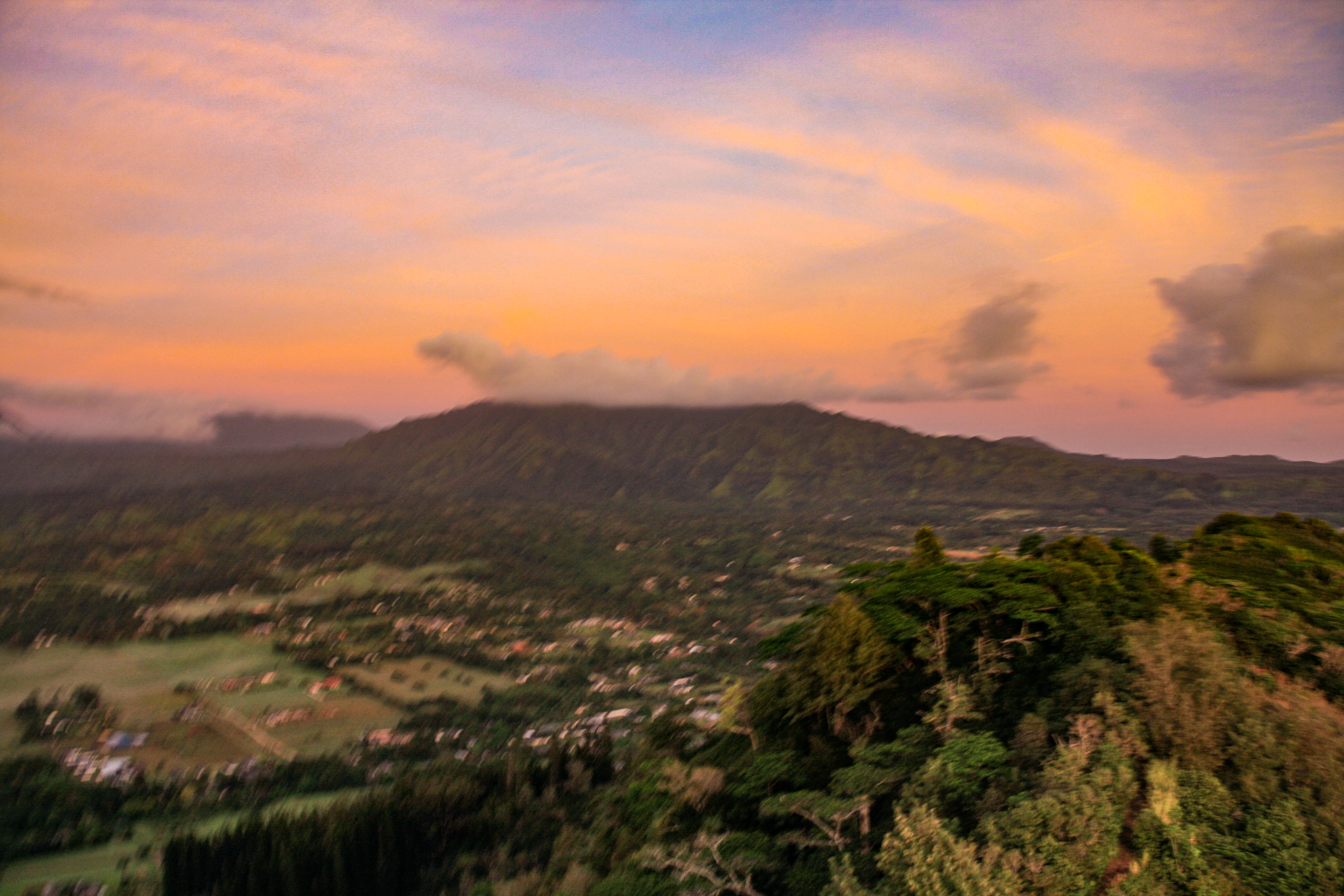Sunrise view from Sleeping Giant overlooking Kauai